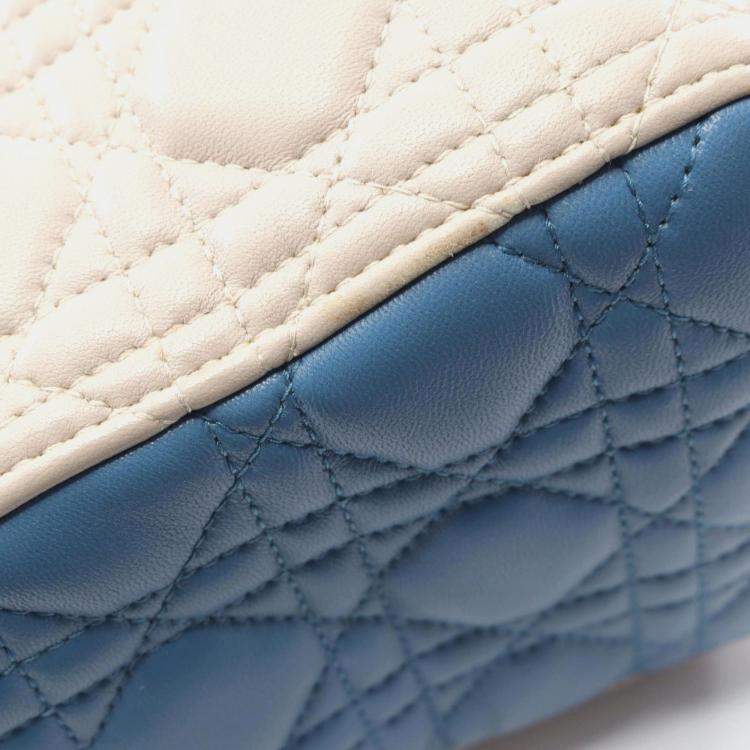 Pre Owned Christian Dior Dior Lady Cannage Handbag Leather Beige Blue Pink