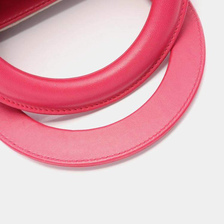 Pre Owned Christian Dior Dior Lady Cannage Handbag Leather Beige Blue Pink