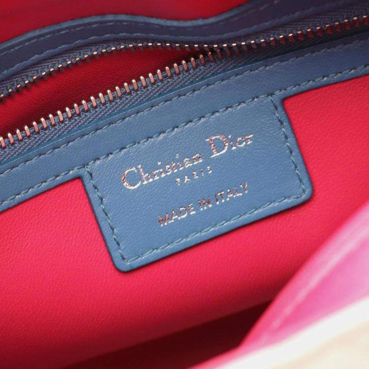 Pre Owned Christian Dior Dior Lady Cannage Handbag Leather Beige Blue Pink