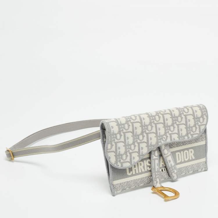 Pre Owned حقيبة حزام ديور سادل قماش أوبليك رمادي/أبيض