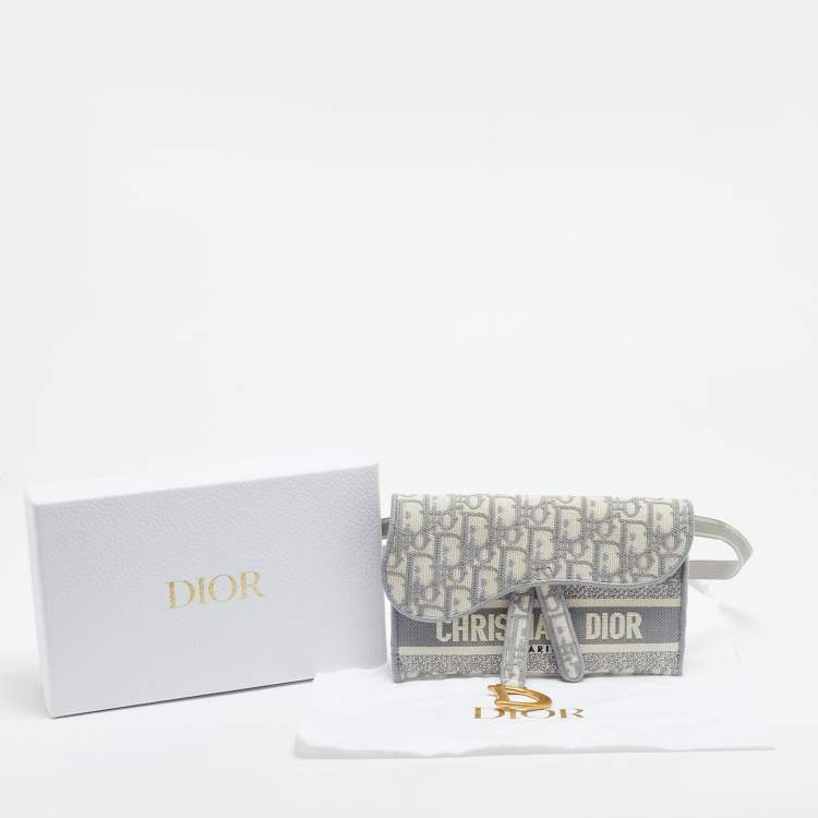 Pre Owned حقيبة حزام ديور سادل قماش أوبليك رمادي/أبيض