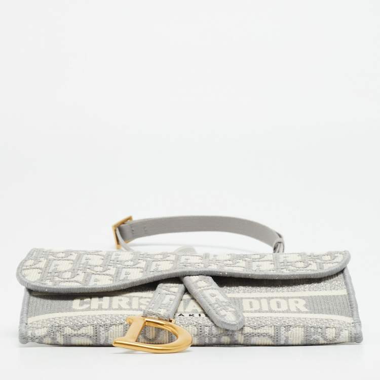 Pre Owned حقيبة حزام ديور سادل قماش أوبليك رمادي/أبيض