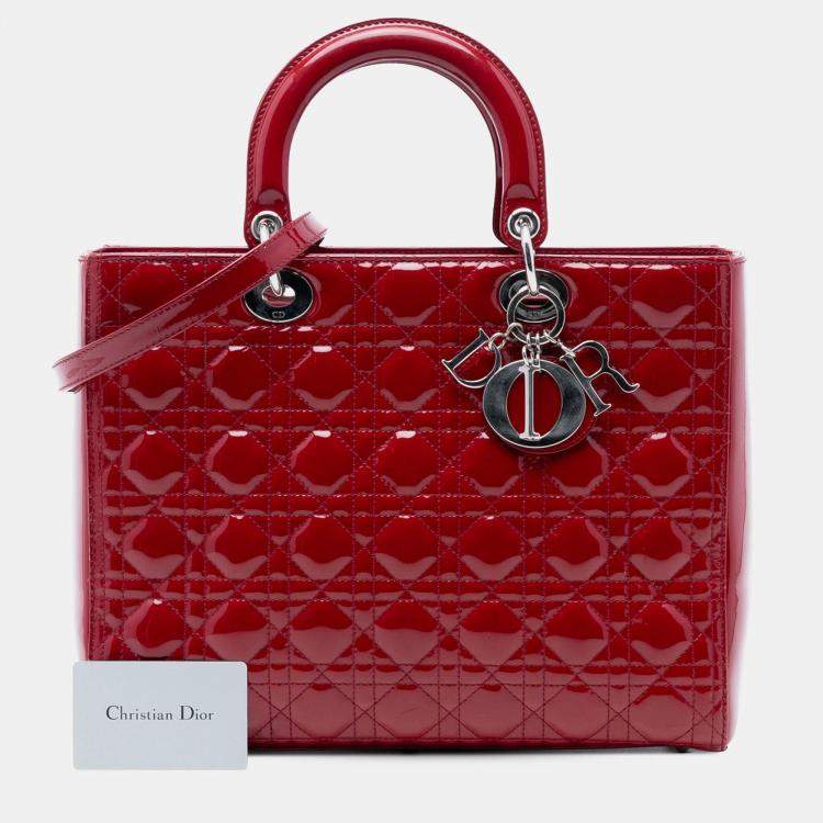Pre Owned Dior Red Large Patent Cannage Lady Dior