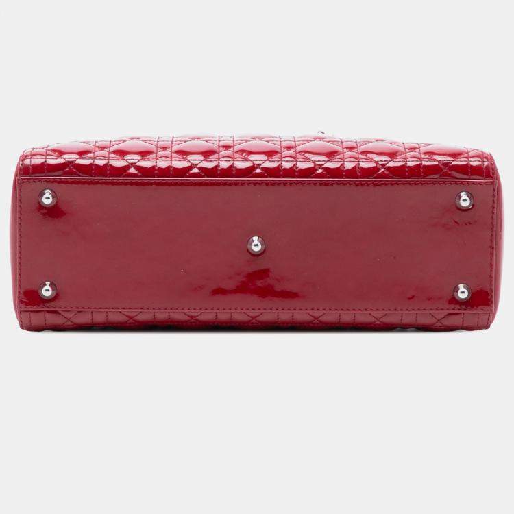 Pre Owned Dior Red Large Patent Cannage Lady Dior