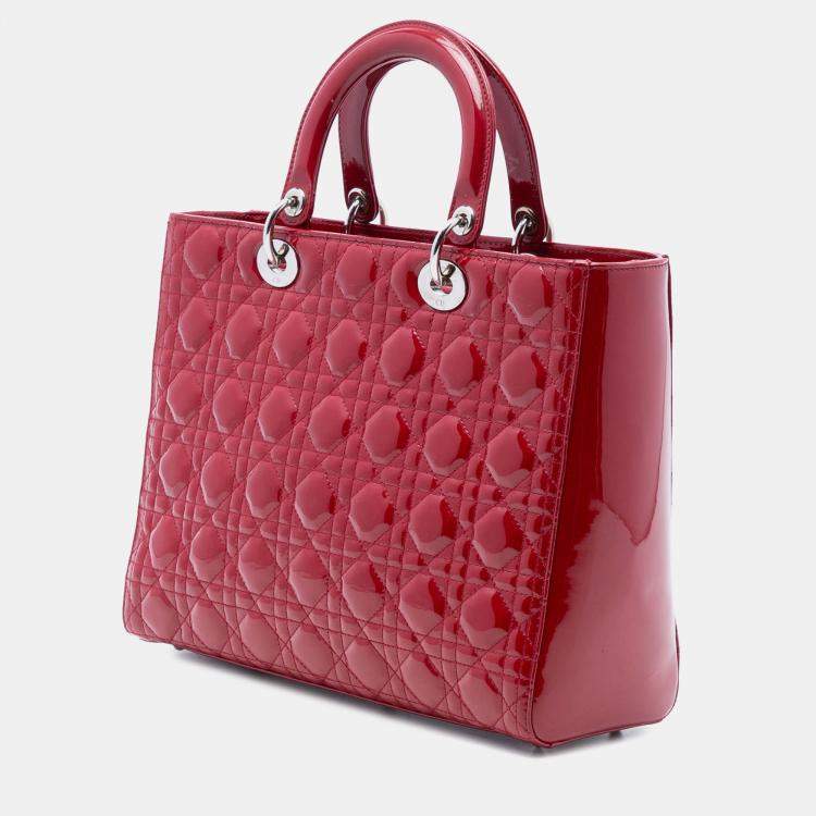 Pre Owned Dior Red Large Patent Cannage Lady Dior