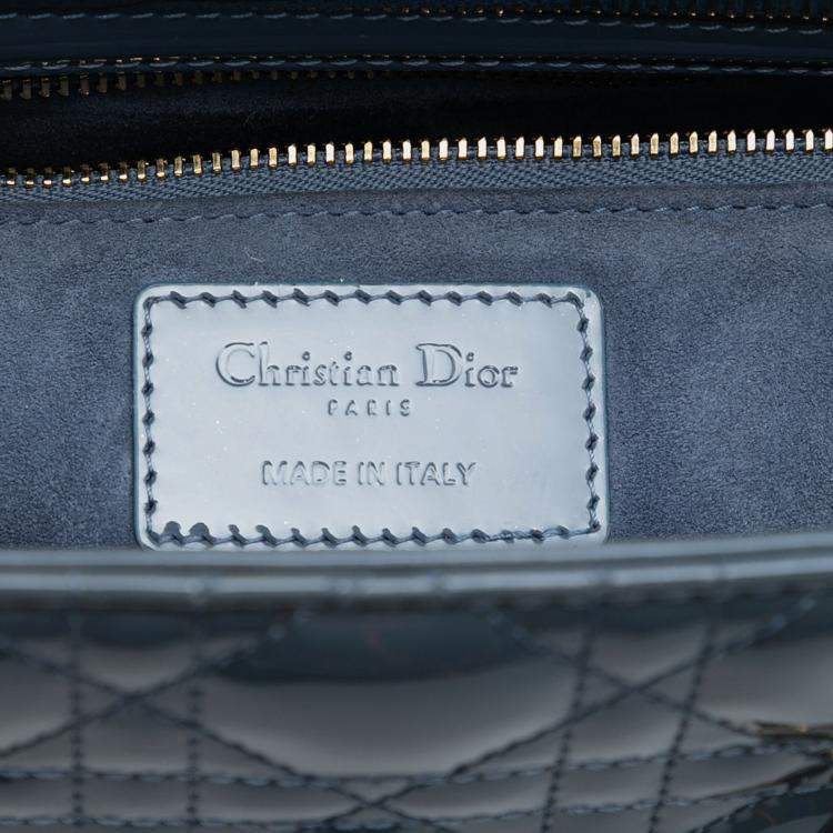 Pre Owned Dior Blue Medium Patent Cannage Lady Dior