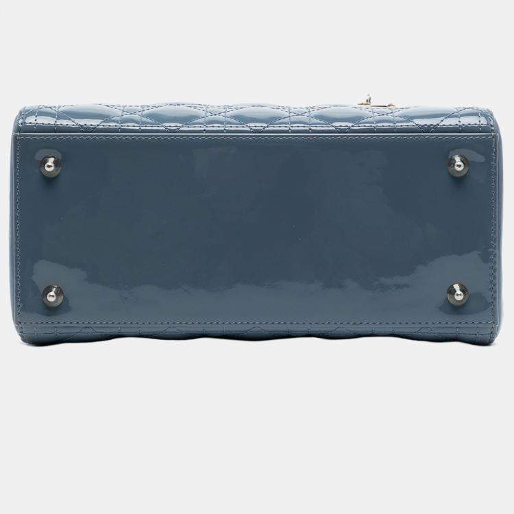 Pre Owned Dior Blue Medium Patent Cannage Lady Dior