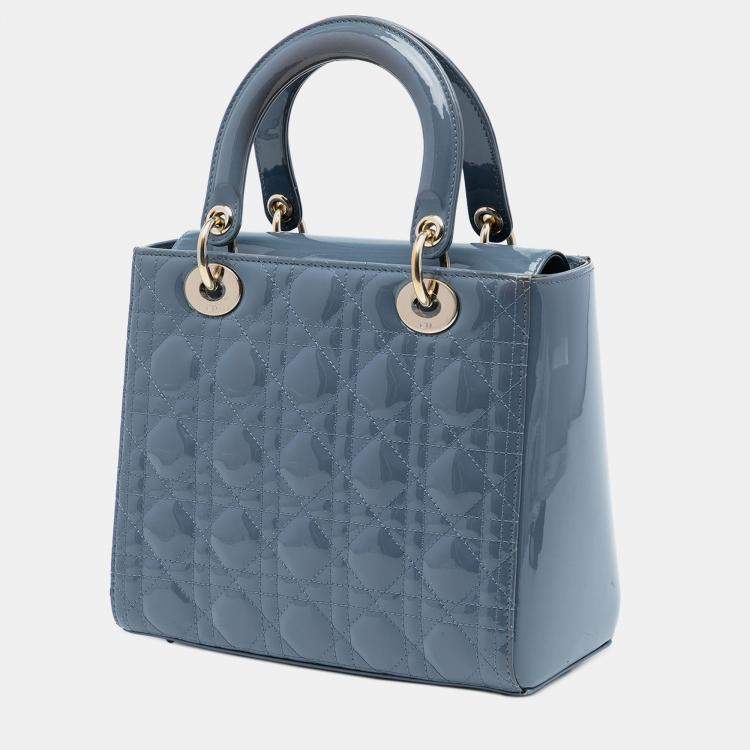Pre Owned Dior Blue Medium Patent Cannage Lady Dior