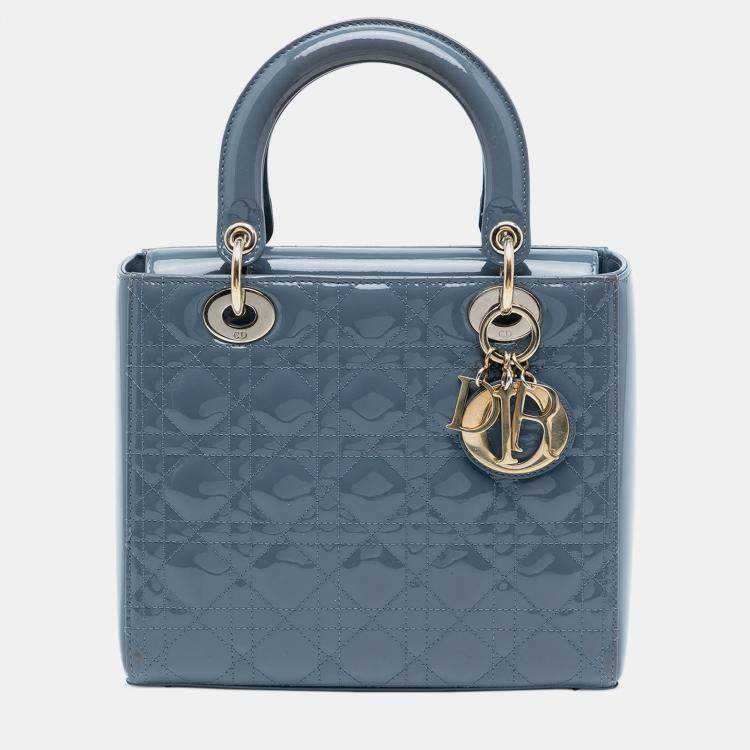 Pre Owned Dior Blue Medium Patent Cannage Lady Dior