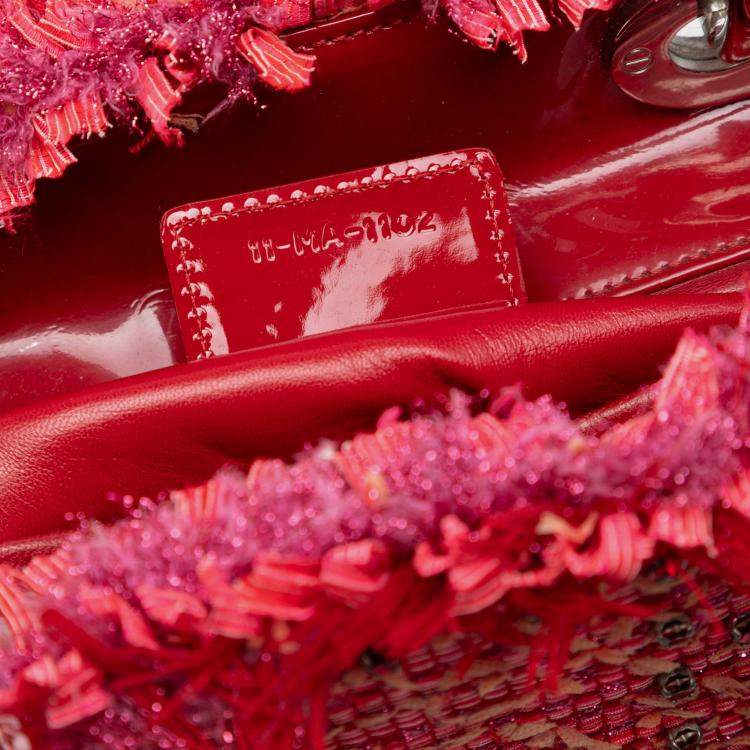 Pre Owned Dior Red Medium Tweed Fringe Rhinestone Lady Dior