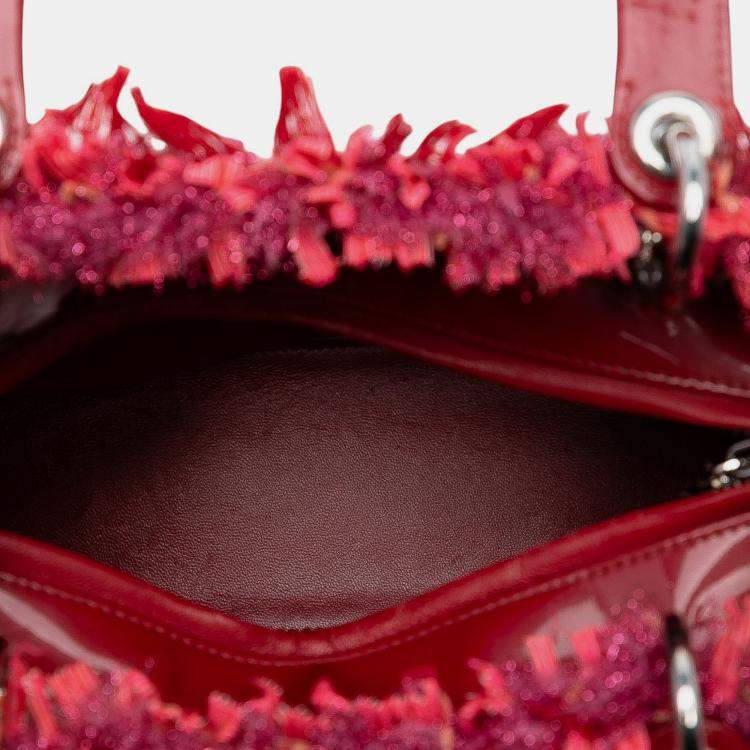 Pre Owned Dior Red Medium Tweed Fringe Rhinestone Lady Dior