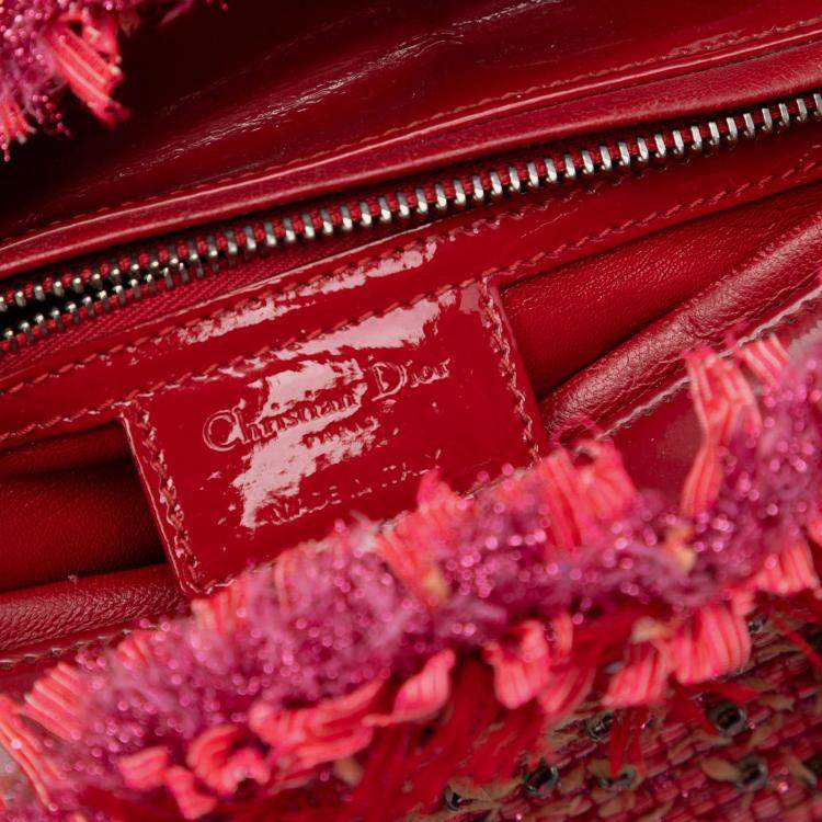 Pre Owned Dior Red Medium Tweed Fringe Rhinestone Lady Dior