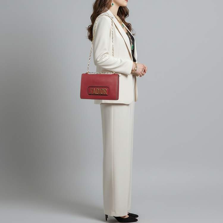 Pre Owned Dior J'Adior Flap Medium Red Leather Shoulder Bag