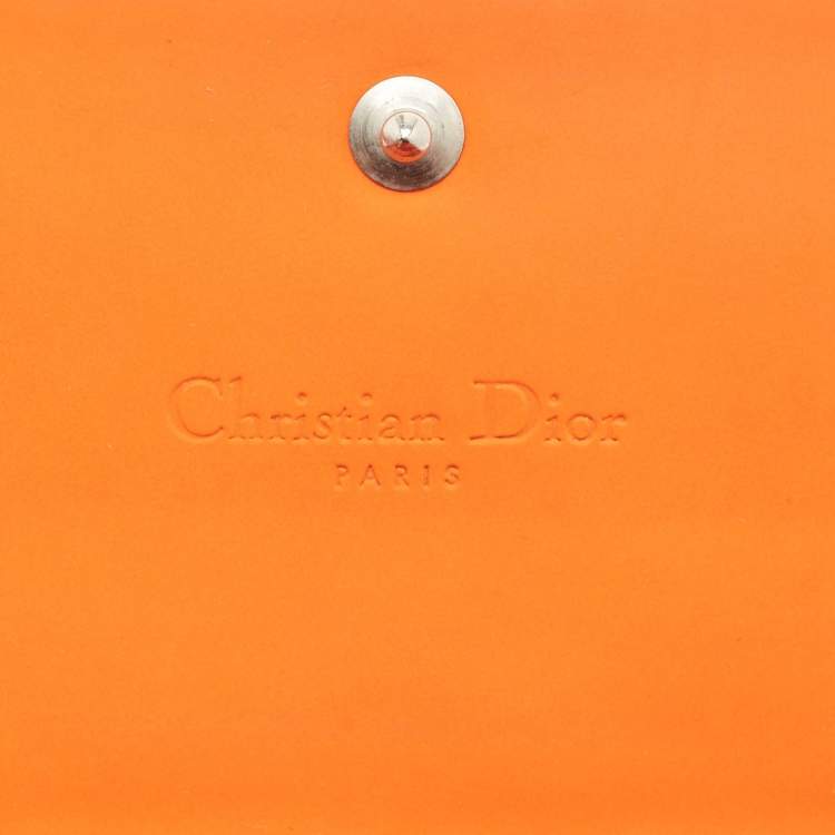 Pre Owned Dior Lady Dior Pink/Orange Cannage Coated Leather Wallet On Chain