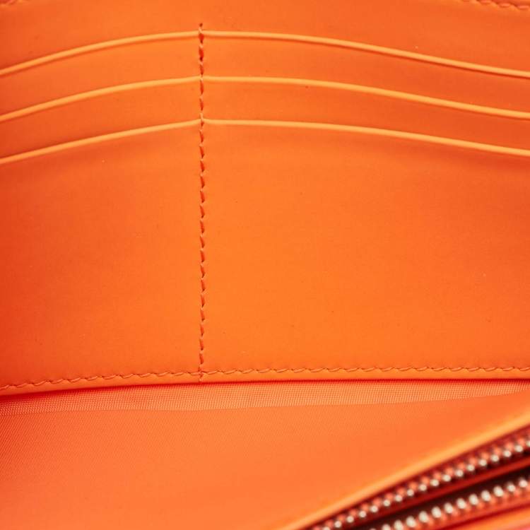 Pre Owned Dior Lady Dior Pink/Orange Cannage Coated Leather Wallet On Chain