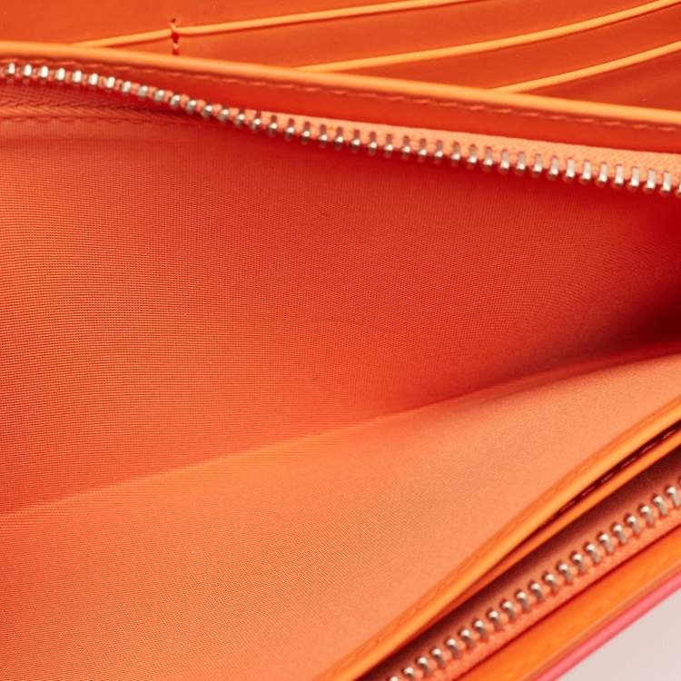 Pre Owned Dior Lady Dior Pink/Orange Cannage Coated Leather Wallet On Chain