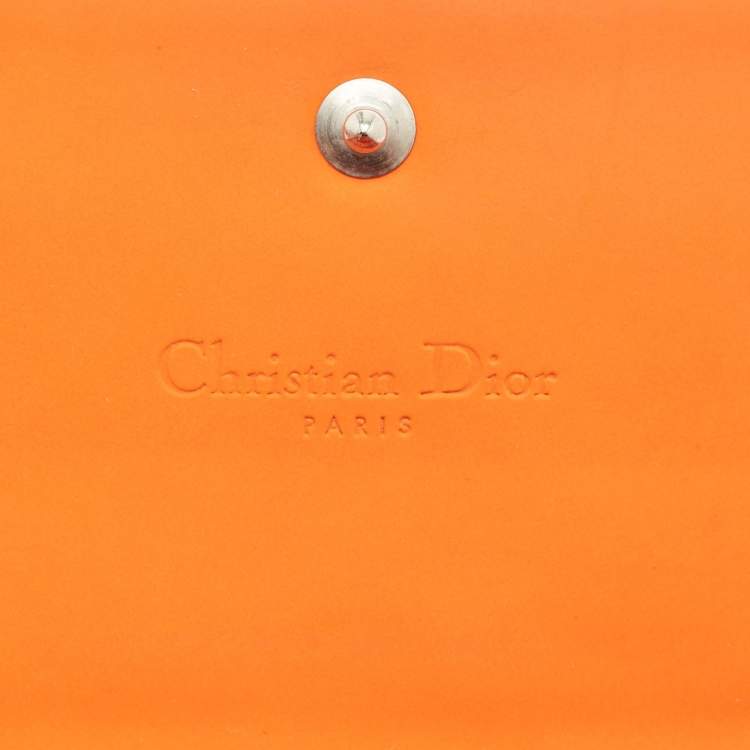 Pre Owned Dior Lady Dior Pink/Orange Cannage Coated Leather Wallet On Chain