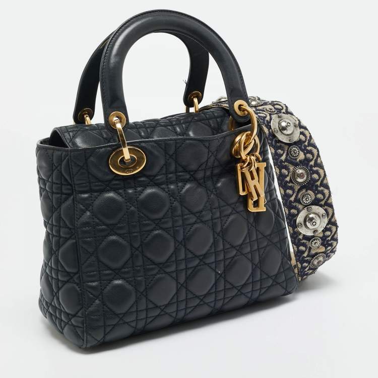 Pre Owned Dior Supple Lady Dior Medium Navy Blue Cannage Leather Tote