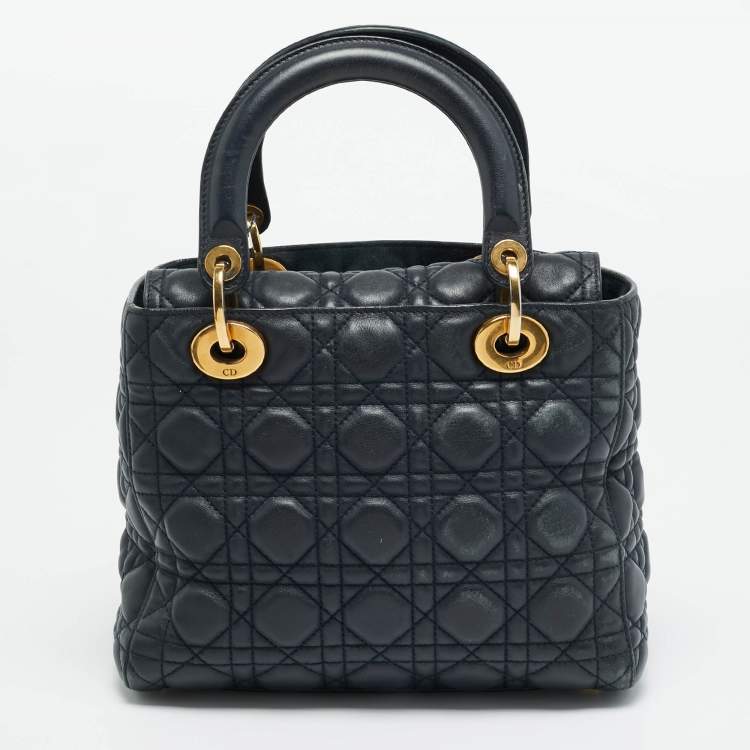 Pre Owned Dior Supple Lady Dior Medium Navy Blue Cannage Leather Tote