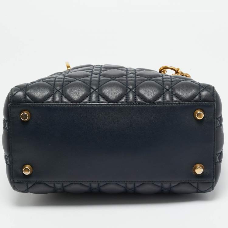 Pre Owned Dior Supple Lady Dior Medium Navy Blue Cannage Leather Tote