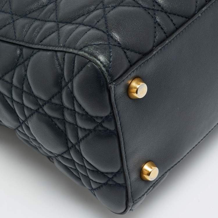 Pre Owned Dior Supple Lady Dior Medium Navy Blue Cannage Leather Tote