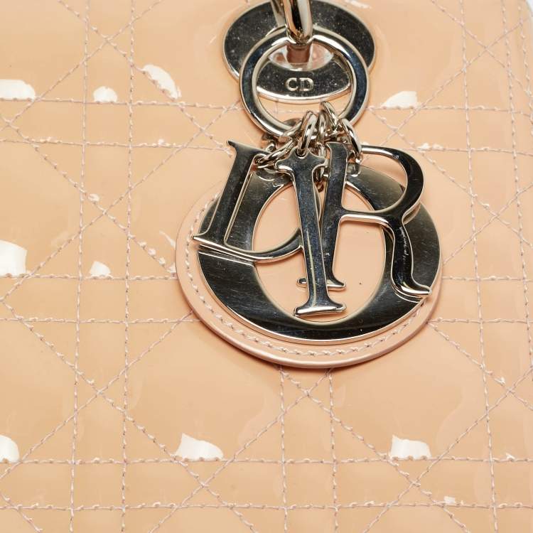 Pre Owned Dior Lady Dior Medium Beige Cannage Patent Leather Tote