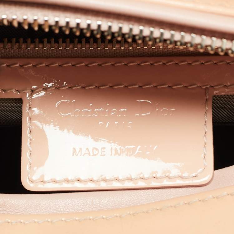 Pre Owned Dior Lady Dior Medium Beige Cannage Patent Leather Tote