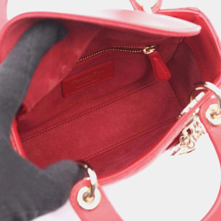 مملوكة مسبقًا Dior Lady Dior Mini Red Leather Tote Bag