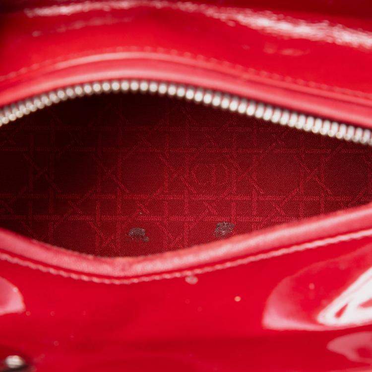Pre Owned Dior Red Medium Patent Cannage Lady Dior
