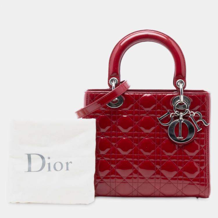Pre Owned Dior Red Medium Patent Cannage Lady Dior