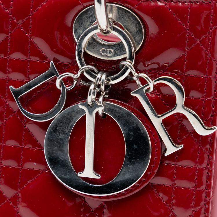 Pre Owned Dior Red Medium Patent Cannage Lady Dior