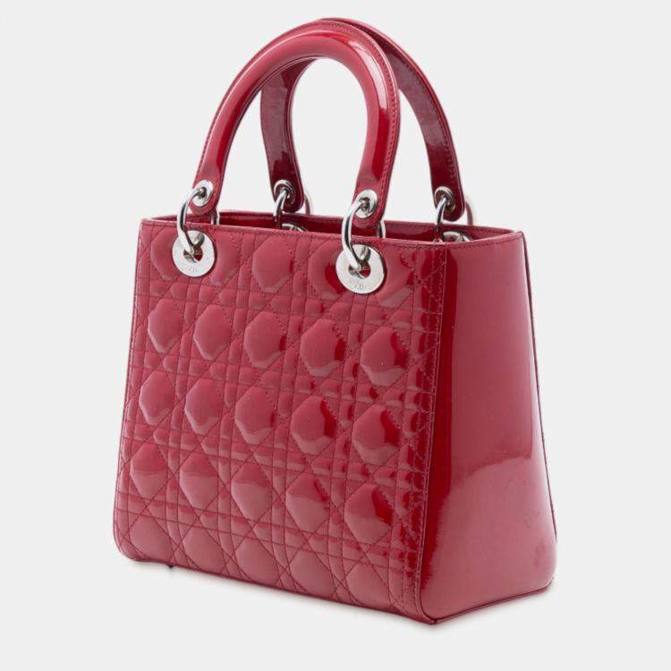 Pre Owned Dior Red Medium Patent Cannage Lady Dior