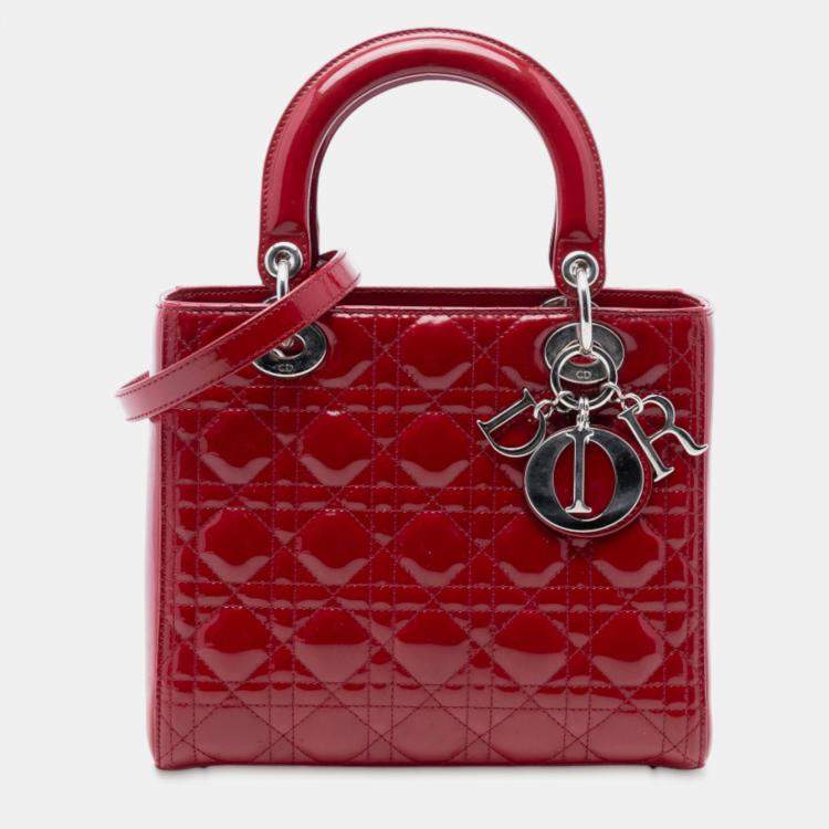 Pre Owned Dior Red Medium Patent Cannage Lady Dior