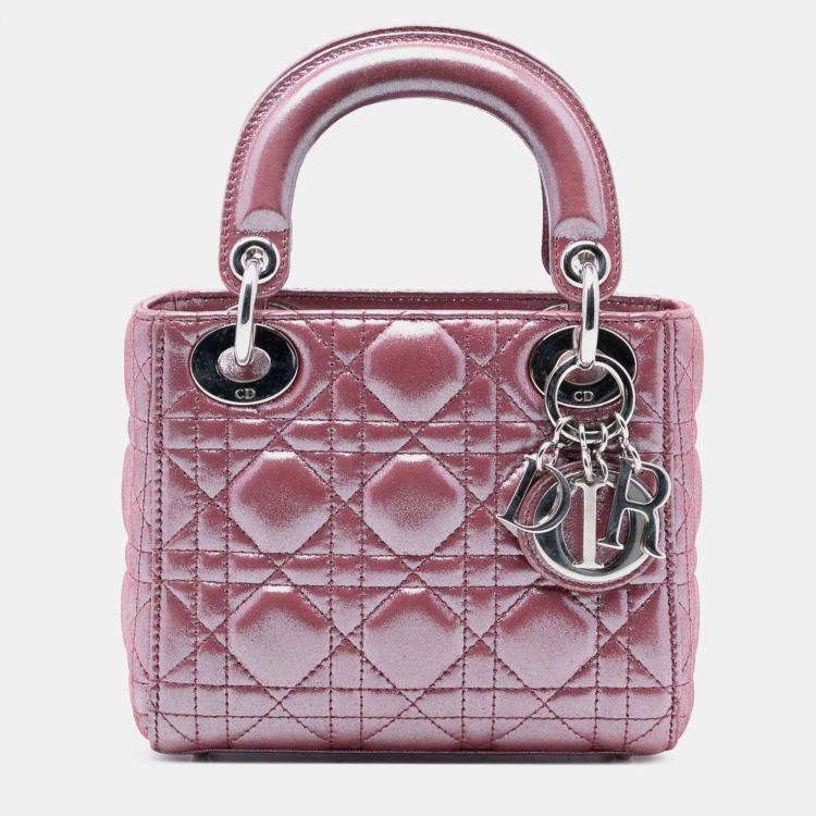 Pre Owned Dior Pink Mini Iridescent Lambskin Cannage Lady Dior