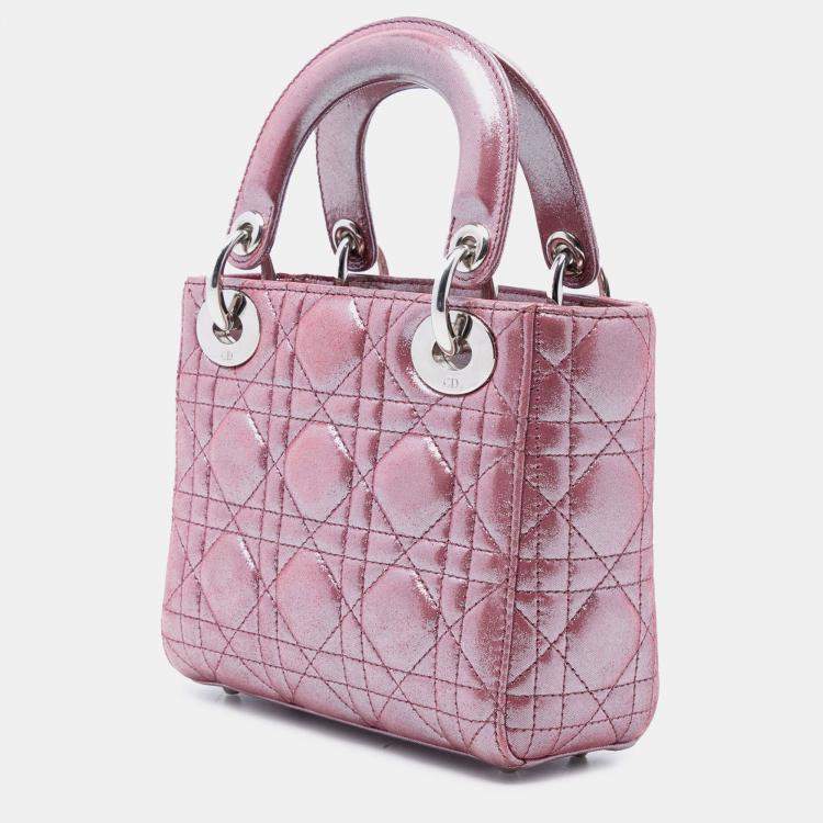Pre Owned Dior Pink Mini Iridescent Lambskin Cannage Lady Dior