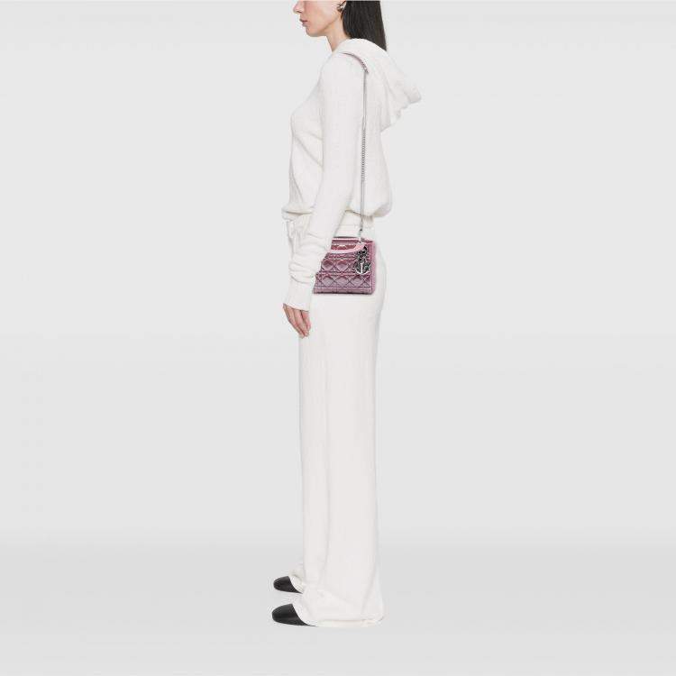 Pre Owned Dior Pink Mini Iridescent Lambskin Cannage Lady Dior