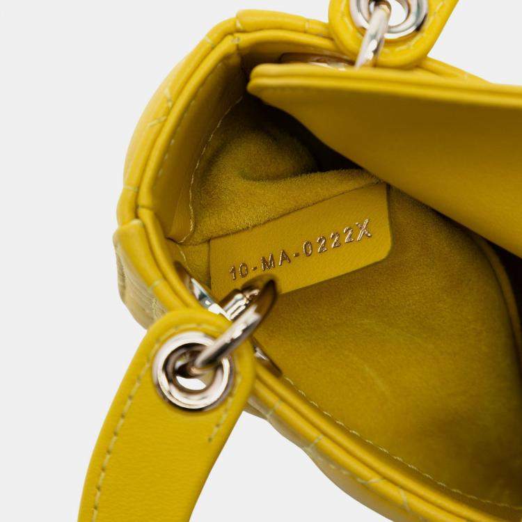 Pre Owned Dior Yellow Micro Lambskin Cannage Lady Dior
