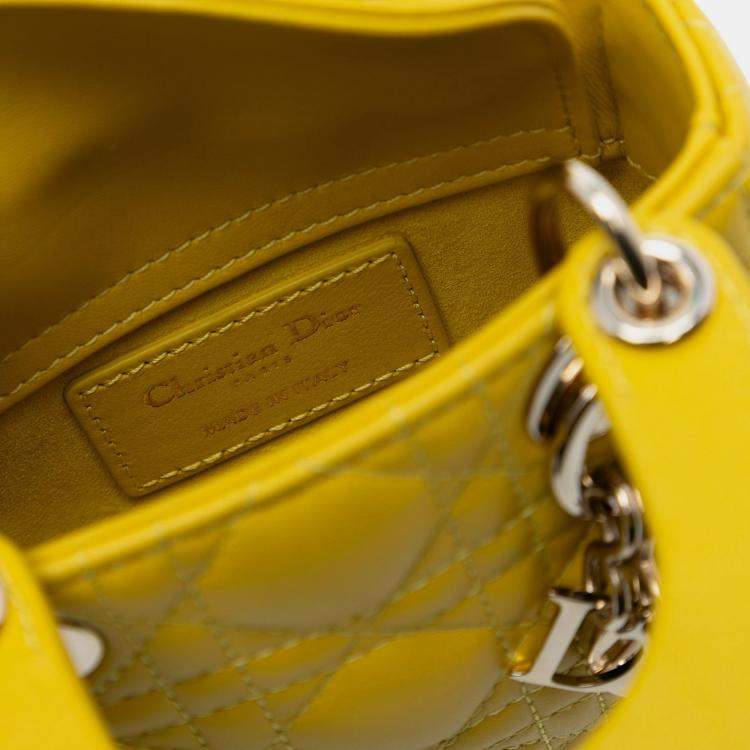 Pre Owned Dior Yellow Micro Lambskin Cannage Lady Dior