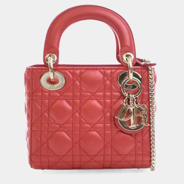 Pre Owned Christian Dior Mini Orange Lambskin Lady Dior