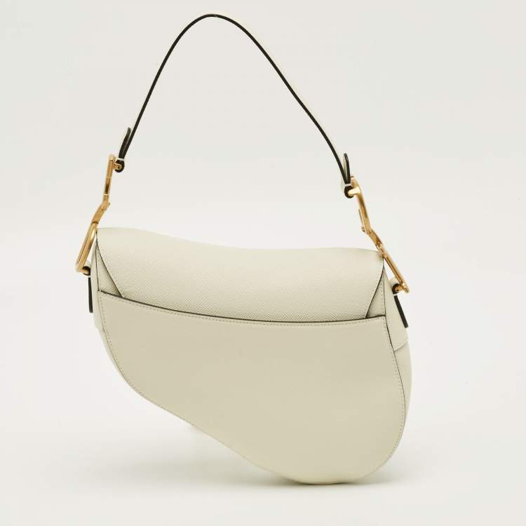 Pre Owned Dior Saddle Off White Leather Bag