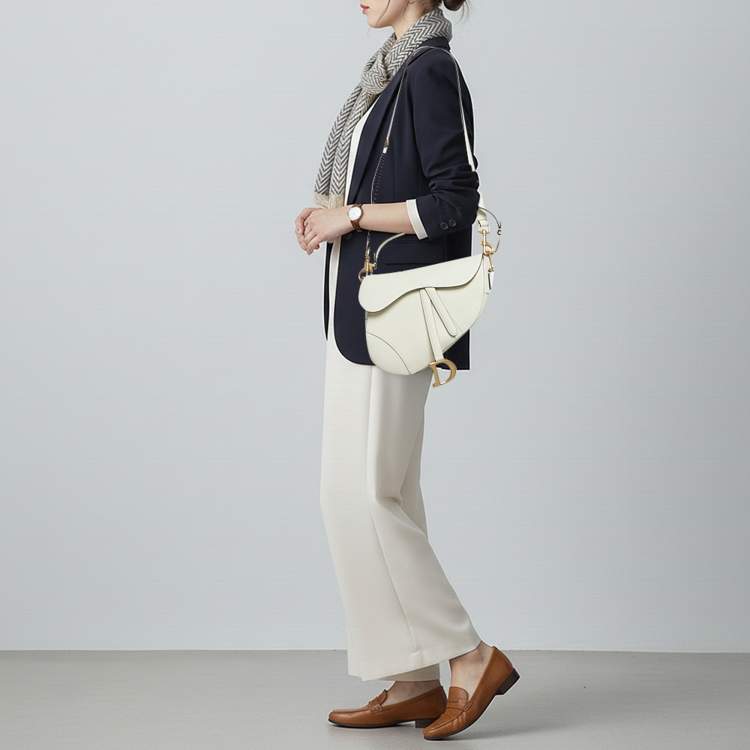 Pre Owned Dior Saddle Off White Leather Bag