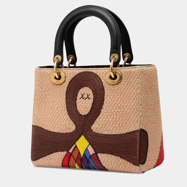 Pre Owned Dior Brown Medium Canvas Beaded and Embroidered Tarot Judgment Lady Dior