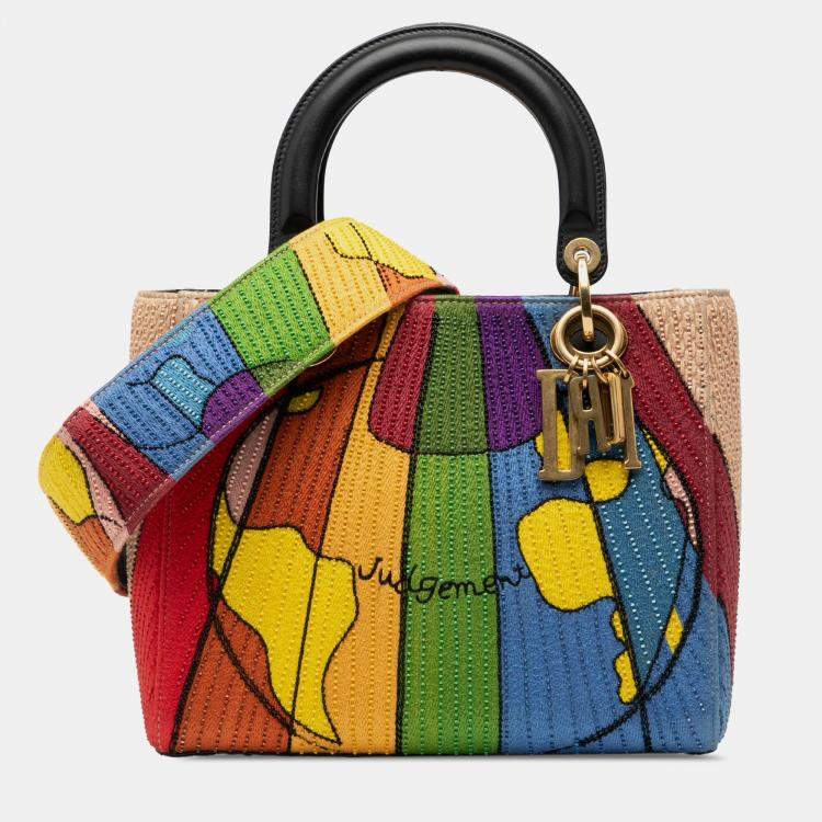 Pre Owned Dior Brown Medium Canvas Beaded and Embroidered Tarot Judgment Lady Dior