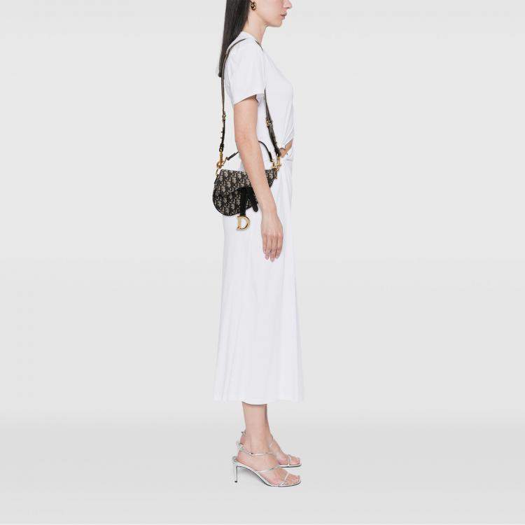 Pre Owned Dior Blue Mini Oblique Canvas Saddle Bag