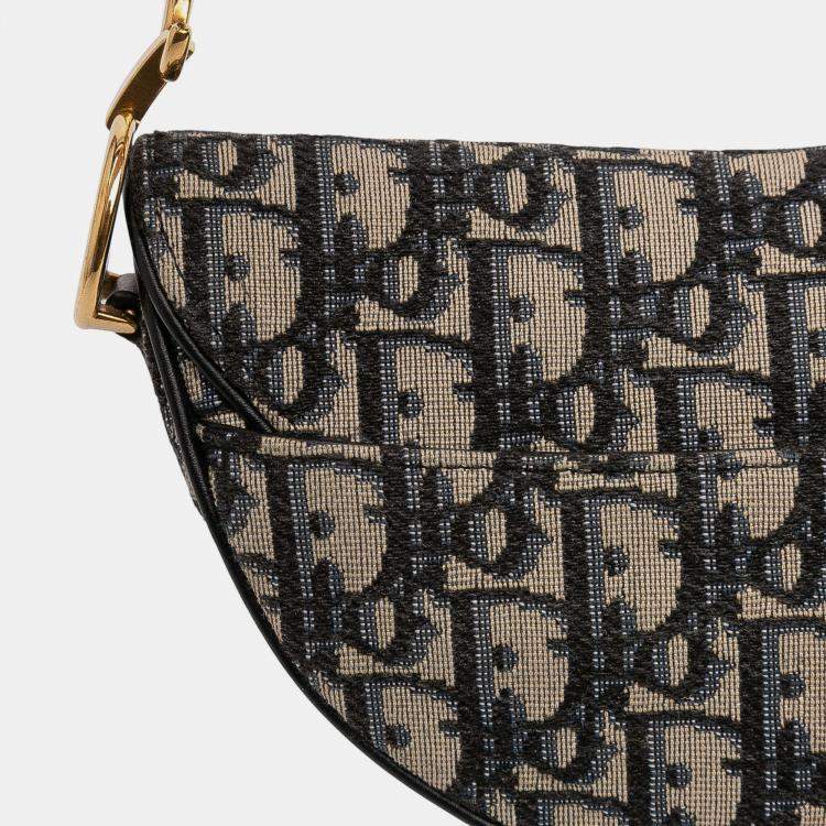Pre Owned Dior Blue Mini Oblique Canvas Saddle Bag