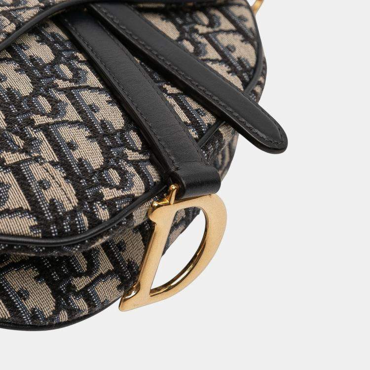 Pre Owned Dior Blue Mini Oblique Canvas Saddle Bag