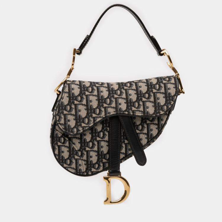 Pre Owned Dior Blue Mini Oblique Canvas Saddle Bag