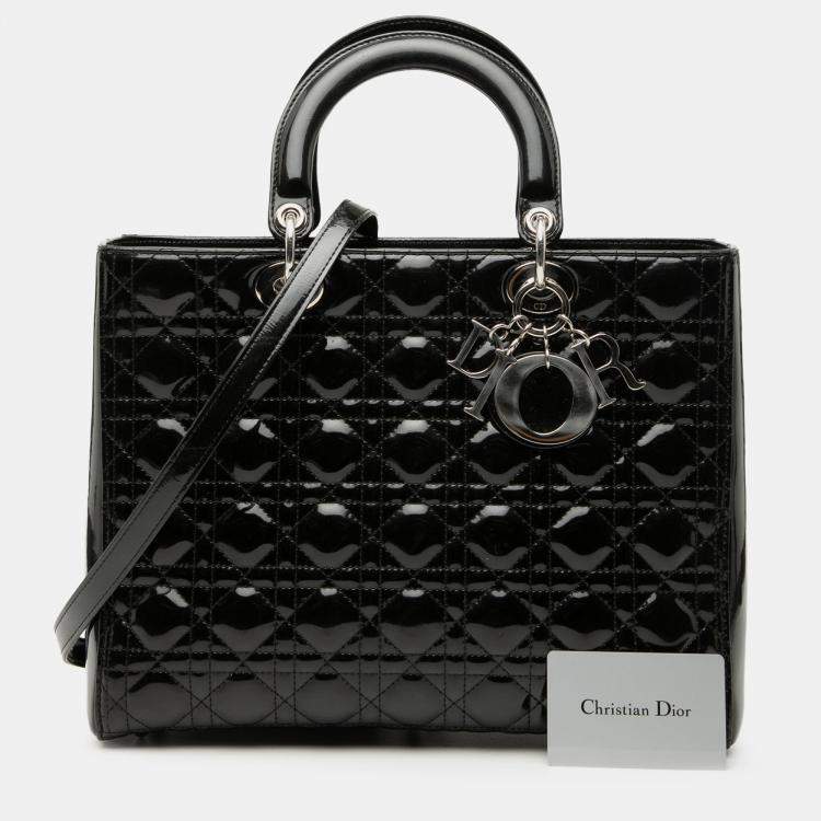Pre Owned Dior Black Large Patent Cannage Lady Dior