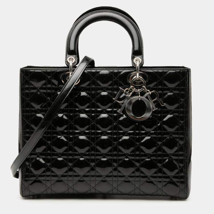 Pre Owned Dior Black Large Patent Cannage Lady Dior