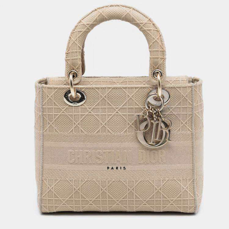 Pre Owned Dior Beige Medium Canvas Cannage Lady D Lite